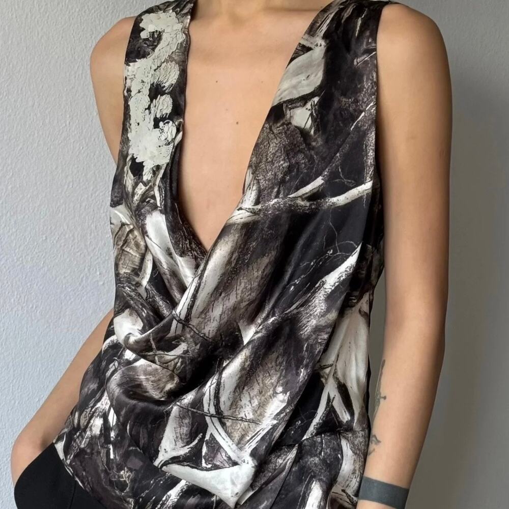 Robert Rodriguez 100% Silk Tank 4 sequin embellished gray drape front designer